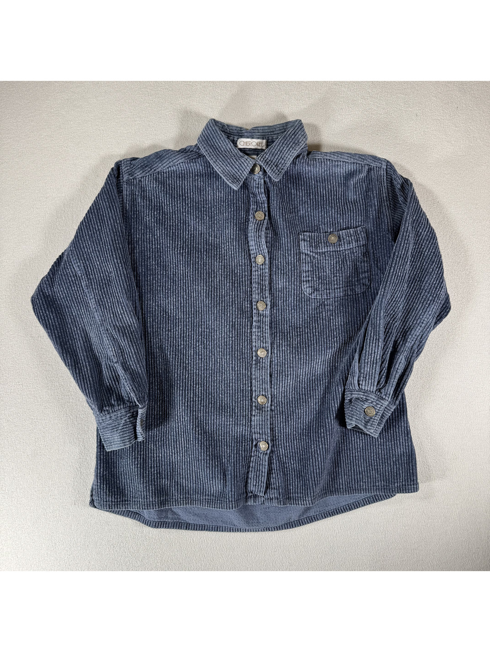 Vintage Cherokee Womens Medium Navy Blue Thick Corduroy Button-Up Shirt